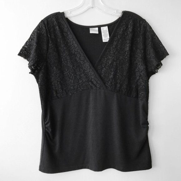 🛍 2 for $25! 🛍 Emma James - Black Lace Accent V-Neck Top - Picture 5 of 12